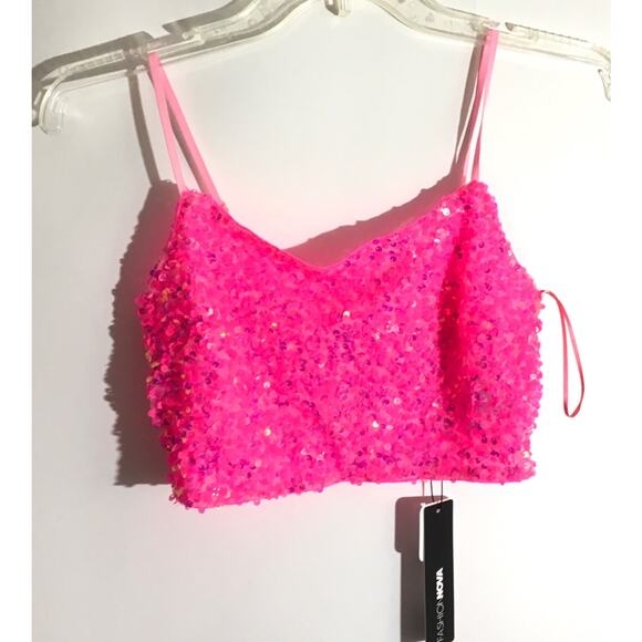 Fashion Nova Always Sparkle Pink Sequin Cargo Pant Set Women's Size XS NWT - Picture 2 of 7